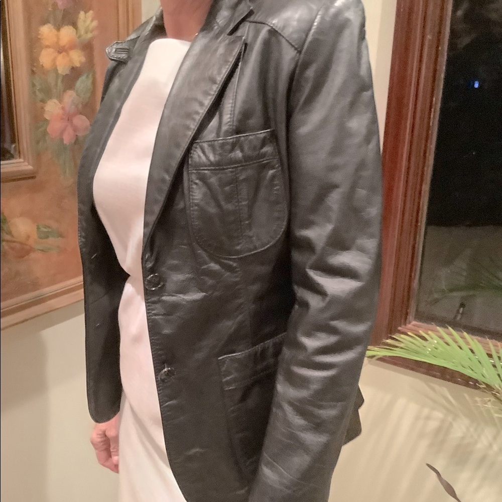 Vintage black leather Blazer “The Tannery” Good condition 7/8 juniors